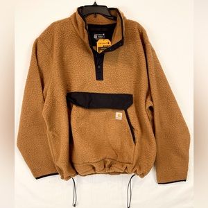 NWT Carhartt Relaxed Fit Fleece pullover jacket Pockets Snap Neck size 2XL Brown